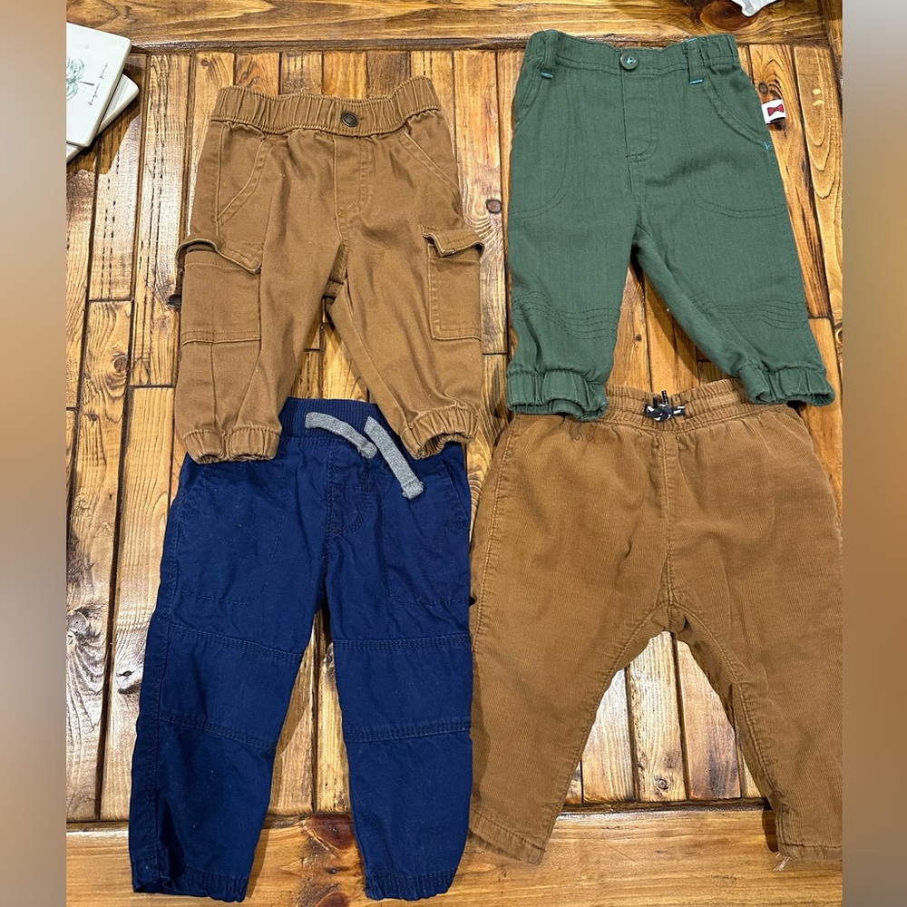 Baby Cargo and Jogger Pants Set - Brown, Green, and Blue 3-6 month
